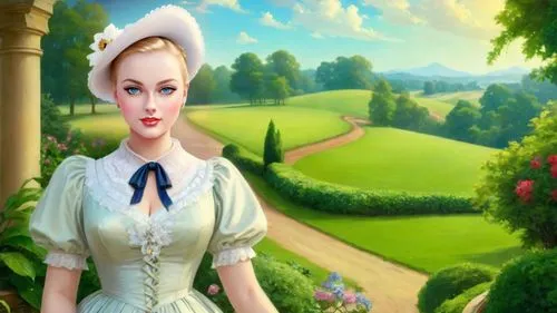 Romantic masterpiece oil painting, beautiful curvy busty woman portrait, standing silk dress, standing, southern belle, nostalgic 1950's style kitsch, breathtaking beautiful epic vast southern plantat