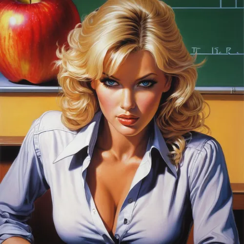 teacher,apple icon,golden apple,tutor,academic,blackboard,woman eating apple,professor,farrah fawcett,blonde woman,back to school,red apples,student,apple logo,retro women,secretary,girl at the computer,education,teach,lecturer,Conceptual Art,Fantasy,Fantasy 04