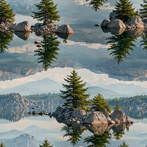 湖水，石头，树木,pine trees,cascadia,reflections in water,snowy peaks,reflection in water,skykomish,virtual landscape,panoramas,reflection of the surface of the water,evergreens,reflexed,cascade mountains,mou