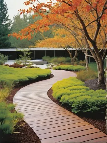 landscape designers sydney,landscape design sydney,landscaped,japanese garden,japanese zen garden,corten steel,landscape plan,wooden path,japanese garden ornament,landscapist,tree lined path,garden design sydney,zen garden,walkway,sake gardens,pathway,japan garden,landscaping,perennial plants,wooden decking,Illustration,Paper based,Paper Based 12