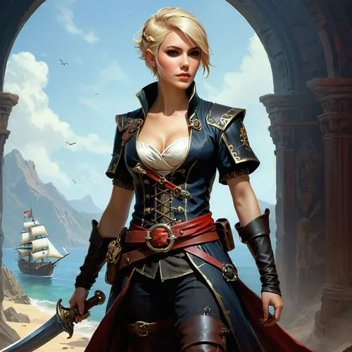 aveline,ciri,trine,karavas,scarlet sail,barranger,pirate,shipwright,novigrad,swashbuckler,liora,triss,elona,gwent,dunkelman,cirta,blackrock,krietor,harbormaster,miramas,Conceptual Art,Fantasy,Fantasy 11