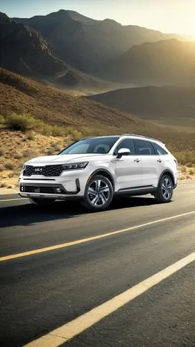 car standng on an empty road, hot weathr, burning sun, sandy weather, sunny atmosphere, mountans and the desert in the background,evoque,passat,crosstour,tiguan,urus,touareg,lamborghini urus,scirocco,