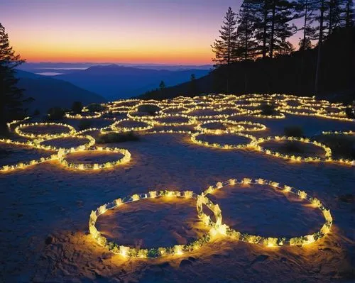 tea lights,luminarias,ring of fire,christmas circle,goldsworthy,labyrinths,luminaria,tea light,fairy lights,summoning,luminaries,witches pentagram,imbolc,stone circle,fire heart,garland of lights,candlelights,fire ring,stone circles,mantra om,Photography,Documentary Photography,Documentary Photography 31