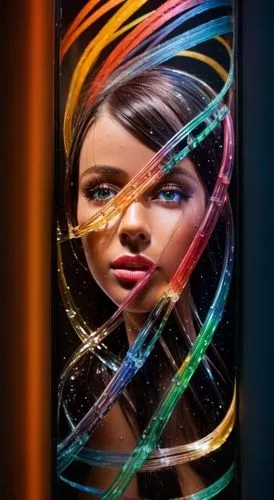 colorful glass,glass painting,colorful foil background,glass series,plexiglass,glass picture,lightpainting,vitrine,digiart,light painting,looking glass,woman holding a smartphone,lens reflection,kalei