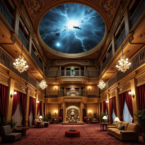 ornate room,fantasy picture,grandeur,driskill,saenger,dishonored,hall of the fallen,theed,victorian room,orpheum,ballroom,dragon palace hotel,zathura,3d rendering,great room,broadmoor,opera house,frederic church,mysterium,freemasonry