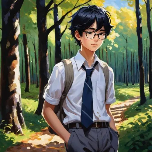 detective conan,forest background,forest clover,forest man,forest walk,forest,in the forest,pine,studio ghibli,anime boy,world digital painting,yukio,digital painting,tan chen chen,acrylic,rowan,anime cartoon,euphonium,black pine,study,Art,Artistic Painting,Artistic Painting 37