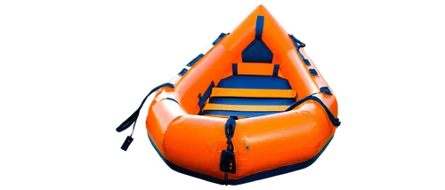 Inflated IBS (Inflatable Boat Simulator) bloating, shiny PVC material, vibrant orange color, partially inflated, torn seams, worn-out handles, deflated parts, scattered ropes, abandoned, 3/4 compositi