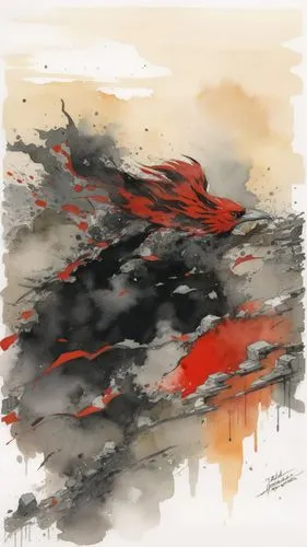 lava flow,lava,volcanic,shinkawa,volcanic landscape,magma,Illustration,Paper based,Paper Based 07