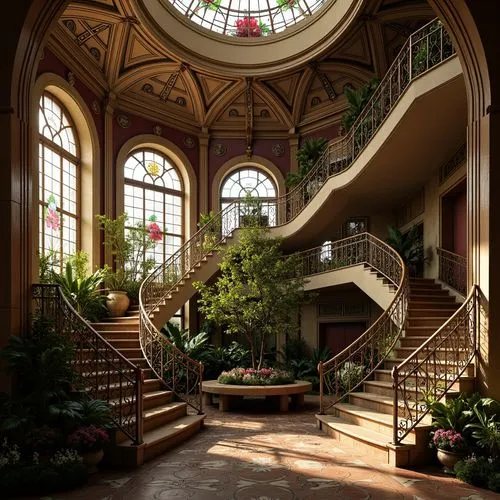 conservatory,cochere,atriums,staircase,staircases,outside staircase,hallway,stairway,atrium,victoriana,winter garden,stairwell,ornate room,victorian,orangery,stairs,winding staircase,dandelion hall,greenhouse,circular staircase