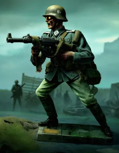 ww2 undead creature Zombie german Wehrmacht soldier in field grey uniform with Stahlhelm carry mp40 Submachine gun weapon,warsaw uprising,red army rifleman,combat medic,second world war,stalingrad,pat