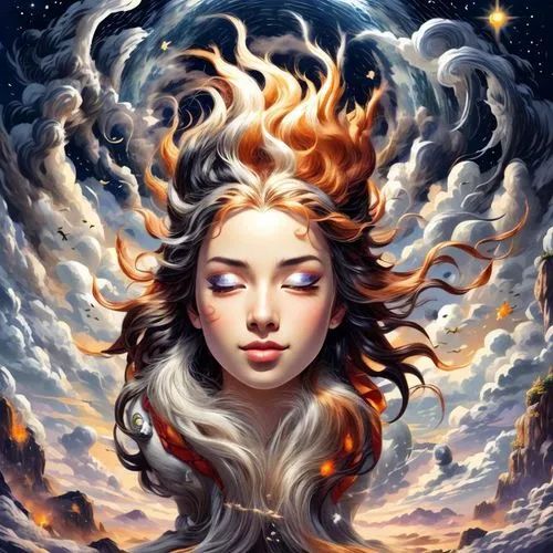 fantasy portrait,mystical portrait of a girl,diwata,fantasy art,flame spirit,medusa,fire angel,niobe,fire siren,fantasy picture,sorceress,persephone,the enchantress,burning hair,fantasy woman,samuil,zodiac sign libra,amaterasu,sirena,behenna