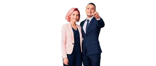 Hearts, lovely couple, holding hands, tender facial expression, gentle smile, soft eyes, romantic atmosphere, pastel pink hair, elegant dress, white shirt, black trousers, suit and tie, warm lighting,