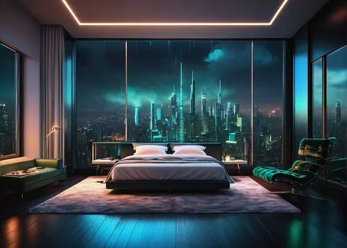 sleeping room,modern room,great room,sky apartment,futuristic landscape,bedroom,bedroom window,one room,fantasy city,guest room,room divider,3d fantasy,glass wall,blue room,futuristic,futuristic architecture,sky space concept,dreamy,penthouse apartment,rooms,Art,Classical Oil Painting,Classical Oil Painting 38