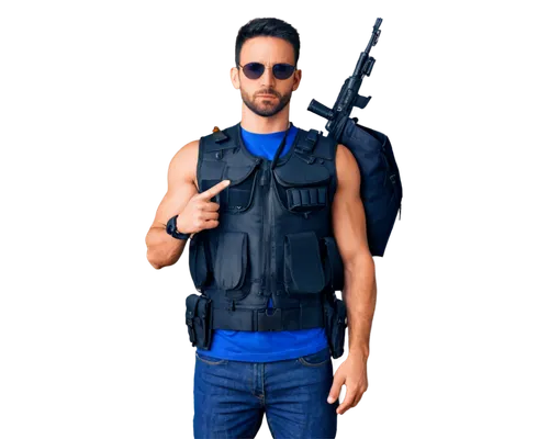 man holding gun and light,tarkan,maslowski,vest,natekar,bsaa,saif,davidi,holstered,jeans background,denim background,kovic,peyman,shahid,mikaal,torkan,greenscreen,bandolier,civilian,gun holster,Illustration,Paper based,Paper Based 22