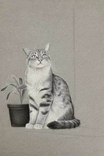 a cat  sketch,drawing cat,vintage cat,cat drinking tea,vintage cats,pet portrait,cat portrait,ikebana,gray cat,british shorthair,cat drawings,cat line art,graphite,domestic short-haired cat,american s