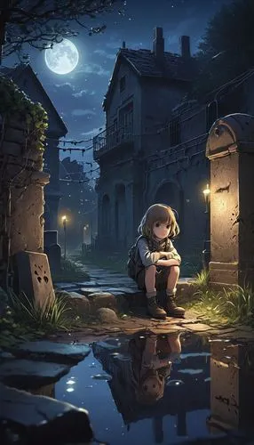 lonely child,game illustration,halloween background,night scene,violet evergarden,halloween wallpaper,children's background,sorrow,halloween illustration,night image,wishing well,little girl reading,french digital background,background images,moonlit night,background image,melancholy,resting place,child with a book,road forgotten,Photography,Documentary Photography,Documentary Photography 26