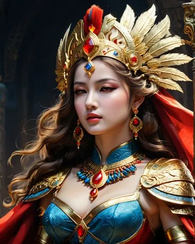 oriental princess,athena,cleopatra,golden crown,female warrior,goddess of justice,jaya,fantasy portrait,inner mongolian beauty,emperor,asian costume,fantasy art,gold crown,artemisia,thracian,shuanghuan noble,rebana,queen crown,miss vietnam,priestess,Photography,General,Fantasy