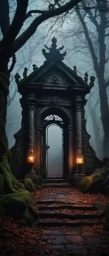 creepy doorway,gateway,heaven gate,archway,the mystical path,wood gate,iron gate,haunted forest,dark park,gate,the threshold of the house,doorway,hollow way,the door,ghost castle,hall of the fallen,victory gate,portal,portals,myst,Illustration,Retro,Retro 22