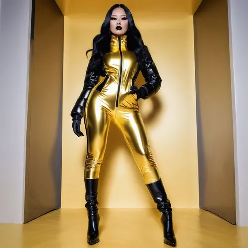 latex,catsuit,tatianna,gold wall,yellow and black,kimora,Photography,General,Realistic