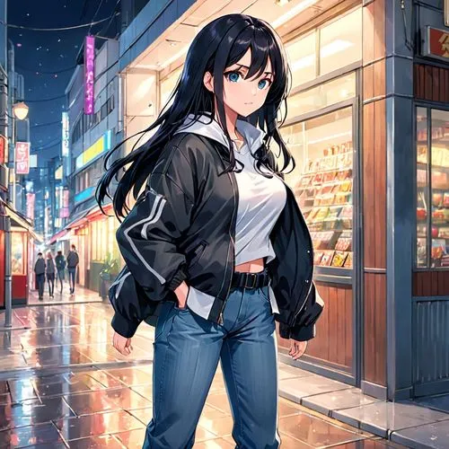 akiba,tifa,hiratsuka,akihabara,street shot,jeans background,Anime,Anime,Realistic