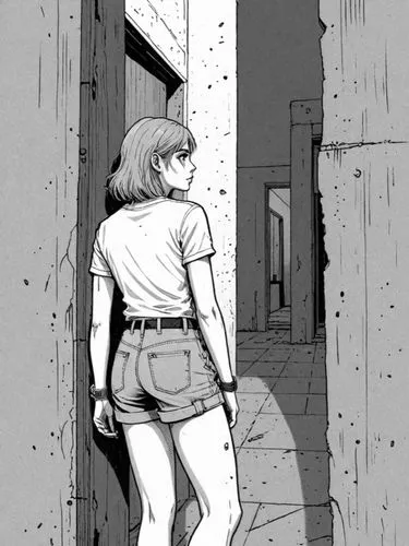 alleyway,sidestreets,alleyways,sidestreet,girl walking away,alley,Design Sketch,Design Sketch,Detailed Outline