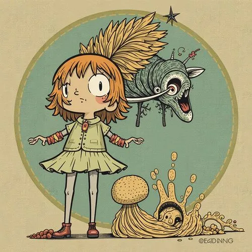  [The Longing] – ABSTRACT FANTASY 09
Influence : The Longing,a drawing of an angel next to an animal and a mushroom,pippi,little girl fairy,pomponia,lenore,harpy,fairy peacock