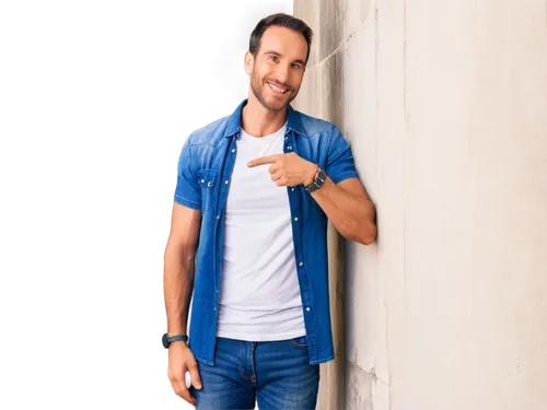 Photographer, male, 30s, casual wear, denim jeans, white shirt, holding camera, smiling, leaning against wall, urban background, warm sunlight, shallow depth of field, natural composition, soft focus.