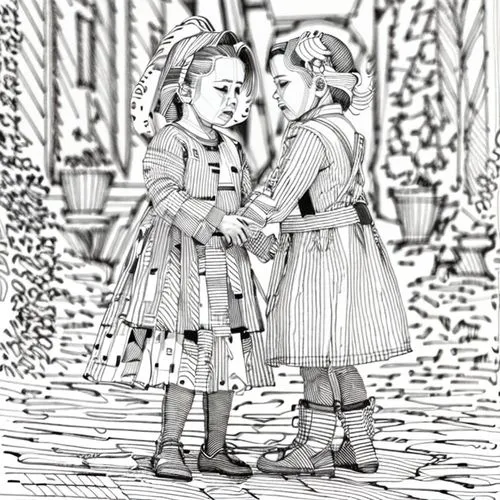 little boy and girl,sewing pattern girls,two girls,vintage boy and girl,little girls walking,girl and boy outdoor,coloring page,coloring pages kids,vintage children,little girls,coloring pages,childre