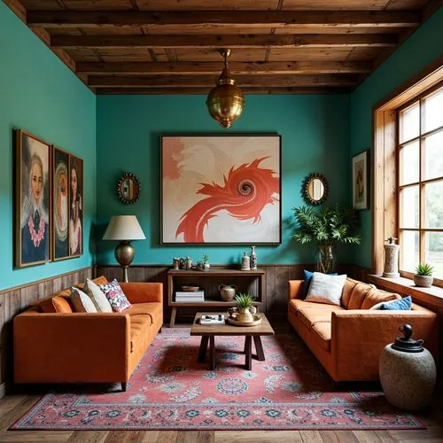 turquoise leather,turquoise wool,teal and orange,sitting room,mid century modern,color turquoise,interior decor,contemporary decor,loft,living room,livingroom,fromental,bohemian art,mid century,interior design,home interior,turquoise,modern decor,great room,moroccan pattern