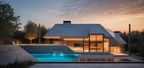 glass concrete bricks garden trees straw roof road people summer sunlight spotlight night view pool,modern house,cubic house,pool house,modern architecture,roof landscape,dunes house,house shape,cube 