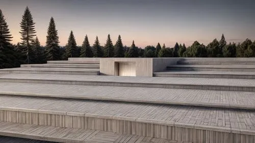 una scalinata in cemento con un buco, ci passeggia qualcuno. al tramonto,amphitheater,holocaust memorial,3d rendering,open air theatre,archidaily,amphitheatre,concrete blocks,concrete construction,anc