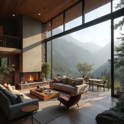 house in the mountains,house in mountains,the cabin in the mountains,beautiful home,modern living room,chalet,living room,fire place,interior modern design,livingroom,amanresorts,fireplaces,alpine style,interior design,sunroom,minotti,luxury home interior,forest house,mountainview,great room,Photography,General,Realistic