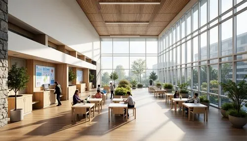 daylighting,modern office,school design,cafeteria,3d rendering,atriums,wintergarden,revit,renderings,lunchroom,harborside,bridgepoint,interior modern design,ohsu,ubc,offices,render,snohetta,modern decor,penthouses