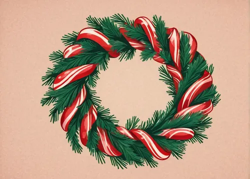 Illustrate a magical Christmas animated gif with animated candy canes forming the shape of a Christmas wreath,wreath vector,line art wreath,christmas wreath,candy canes,watercolor christmas background