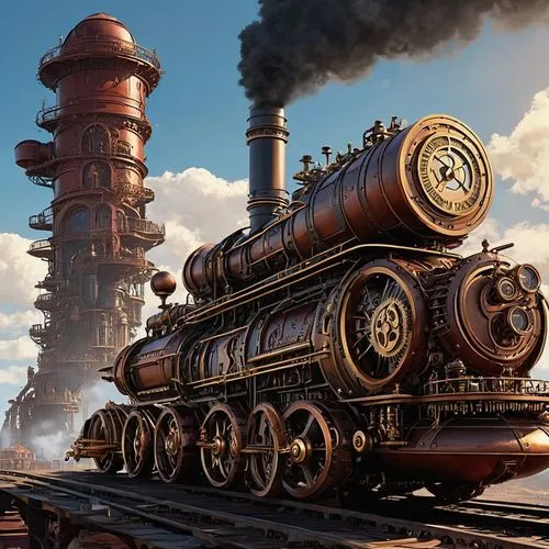 steam locomotives,merchant train,steam engine,steam locomotive,steampunk,tank cars,steam train,steamboy,steam power,steamrollered,wooden train,steamrollers,train engine,steam roller,steamrolling,steam special train,steampunk gears,train wagon,steam machine,heavy goods train locomotive,Conceptual Art,Fantasy,Fantasy 25