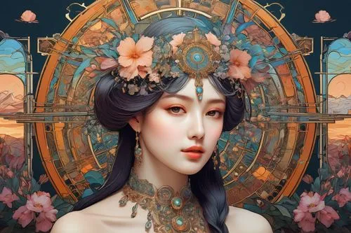 kommuna,amano,oiran,oriental princess,sanxia,guanyin,geiko,oriental girl,viveros,majevica,fantasy portrait,geisha,persephone,yanzhao,kuanyin,oriental painting,rongfeng,geisha girl,jianyin,arhats,Illustration,Retro,Retro 03