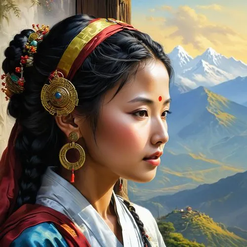 mongolian girl,inner mongolian beauty,asian woman,palese,mongolians,vietnamese woman,Illustration,American Style,American Style 07