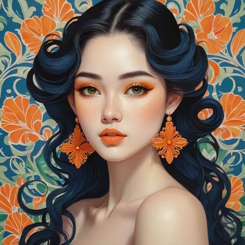 diwata,jasmine blossom,orange blossom,tiger lily,kumquat,orange rose,Illustration,Japanese style,Japanese Style 21