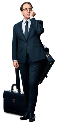 Businessman, corporate setting, middle-aged, formal wear, black suit, white shirt, tie, briefcase, glasses, serious facial expression, standing, confident posture, luxurious background, softbox lighti