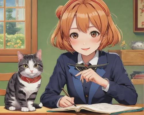 cat's cafe,honoka,nyan,tsumugi kotobuki k-on,petting,tutor,two cats,pet,citrus,cat mom,cat,cute cat,wiz,cat child,cat image,cocoa,hokkaido soup ginger,tutoring,meowing,cat ears,Art,Classical Oil Painting,Classical Oil Painting 11