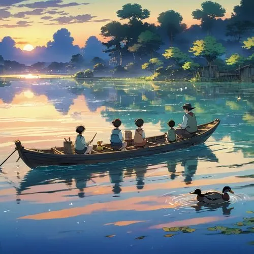 boat landscape,fishermen,row boat,dragon boat,boatmen,rowboats,paper boat,row boats,canoeing,canoes,fishermens,evening lake,dragonboat,people fishing,fishery,sampan,nasmith,youliang,summer evening,backwaters,Illustration,Japanese style,Japanese Style 03