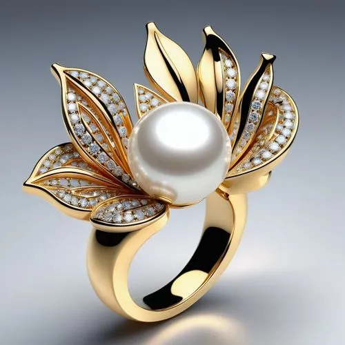 ring with ornament,gold flower,chaumet,mikimoto,mouawad,jewelry florets,Unique,3D,3D Character