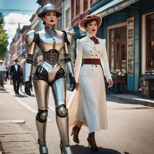 vintage man and woman,automatons,fembots,cybermen,vintage boy and girl,fembot,roboticists,retro women,protectobots,automatica,cylons,futurians,retro woman,steampunk,spybot,enforcements,pedestrians,droids,cuirasses,fraulein,Photography,General,Realistic