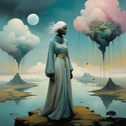 hesperides,dreamscapes,inanna,prophetess,afrofuturism,priestesses,rem in arabian nights,priestess,obatala,christakis,fantasy art,mythologies,fantasy picture,mythographer,surrealistic,djinn,promethea,oshun,kemet,mythography,Illustration,Realistic Fantasy,Realistic Fantasy 29