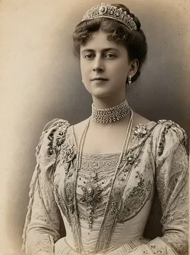 private photo in high resolution, 1900: MARY (née von Teck), then Princess of Wales,an old pograph of a woman wearing a tiara and pearls,elizabeth ii,ethel barrymore - female,vintage female portrait,k