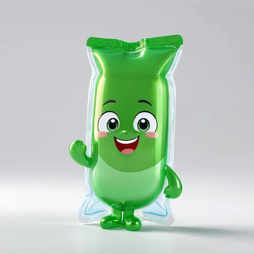 inflatable,white background,plastic, transparent ,Conceptual product design, only green object,glossiness,celery juice,aaa,patrol,mascot,pea,shampoo bottle,slime,pepino,celery,baby shampoo,celery tube