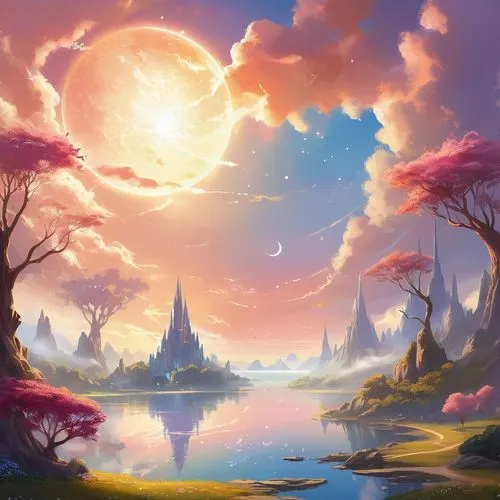 fantasy landscape,fantasy picture,purple landscape,fairy world,landscape background,fantasy world,hot-air-balloon-valley-sky,dream world,dusk background,lunar landscape,mushroom landscape,fantasia,fan