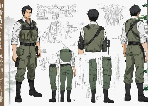 military uniform,military person,police uniforms,cargo pants,costume design,a uniform,khaki pants,male character,military officer,combat medic,military organization,uniforms,coveralls,concept art,uniform,male poses for drawing,main character,one-piece garment,iron blooded orphans,martial arts uniform,Unique,Design,Character Design