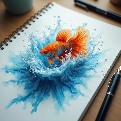 3d art,koi fish,pencil art,fish pen,koi,fish in water,Photography,General,Realistic