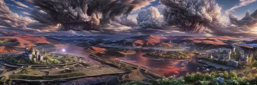 volcanic landscape,terraforming,volcanic field,fantasy landscape,volcanism,mountain world,post-apocalyptic landscape,volcanic landform,futuristic landscape,fire mountain,burning earth,virtual landscape,krafla volcano,mountainous landscape,scorched earth,mountain plateau,meteora,northrend,mountainous landforms,devilwood